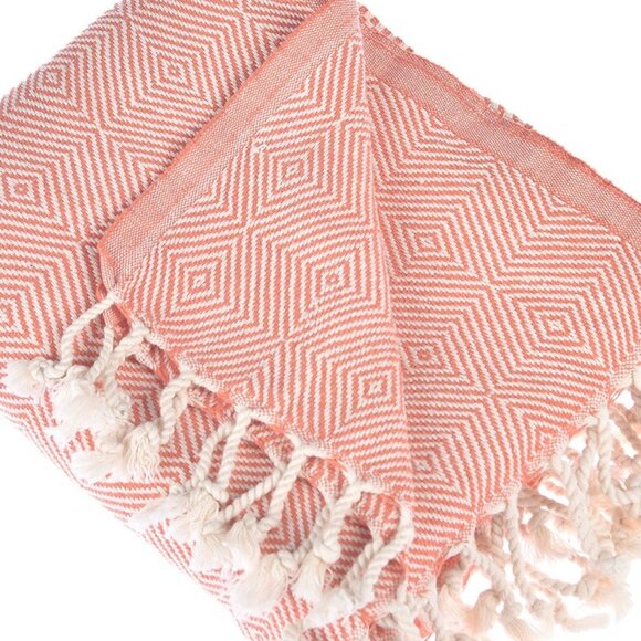 Turkish Cotton Blue & White Diamond Pattern Beach Towel/ throw blanket - Picture 5 of 8